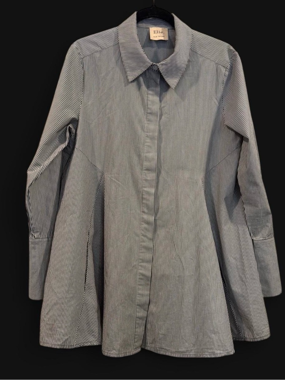 Elie Tahari Black & White Pinstripe Longline Button-Down Shirt